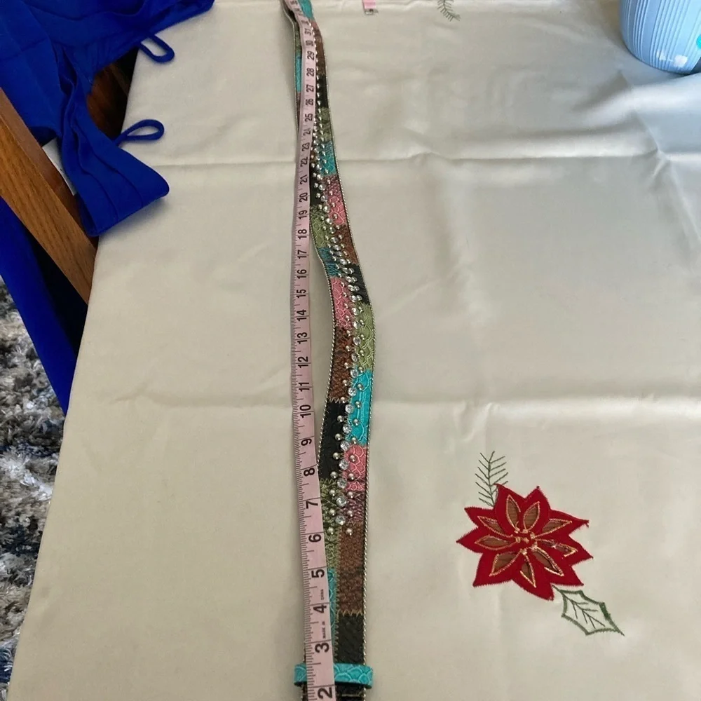 GUESS Belt Multicolor Faux Snakeskin Finish Rhinestones Vintage Y2K Size L